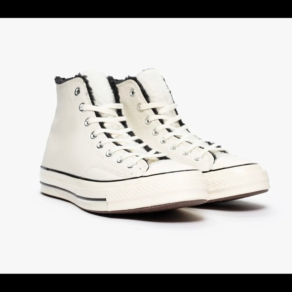 Converse Chuck 70 Sherpa Lined Hi Top Sneakers in Egret/Black/Egret